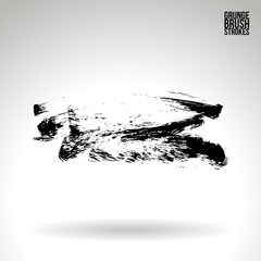 Black brush stroke and texture. Grunge vector abstract hand - painted element. Underline and border design.