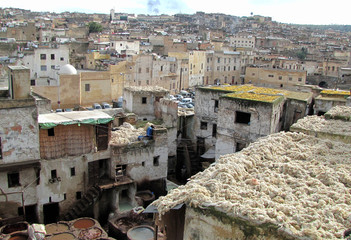 Morocco; the rooftop iof the old tannery in Fez