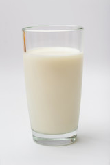 glass of milk on a white background