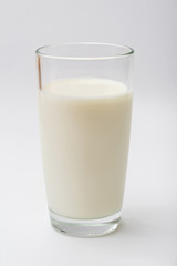 glass of milk on a white background