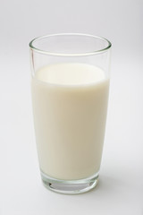 glass of milk on a white background