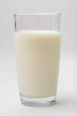 glass of milk on a white background