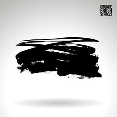 Black brush stroke and texture. Grunge vector abstract hand - painted element. Underline and border design.