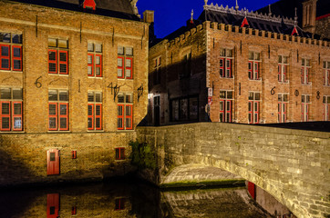Bruges bridge and old town at night