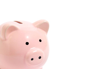 Pink piggy Bank on white background. Money and business.