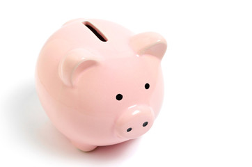 Pink piggy Bank on white background. Money and business.