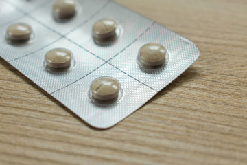  Pills capsules of antibiotics in a blister pack. Pharmaceutical industry.