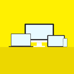 gadget and device icons mockup set in the style flat isolated on yellow background