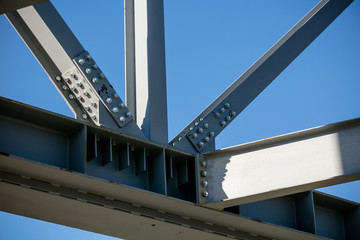 Steel frame of new building in construction - girder joint detail