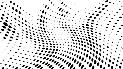 Halftone gradient pattern. Abstract halftone dots background. Monochrome dots pattern. Grunge texture. Pop Art, Comic small dots. Wave twisted dots. Design for presentation, report, flyer, cover, card