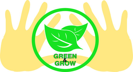 vector image of hand with green leaf