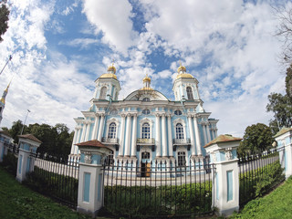 Naval monastery in Saint Petersburg in summer, Russia
