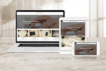 Concept image of multi device technology for responsive web design - laptop , digital tablet and...