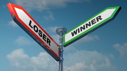 Loser - Winner street signs - 3D rendering illustration