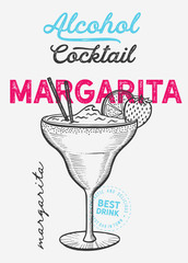 Margarita cocktail illustration, vector hand drawn alcohol drink