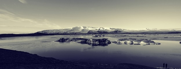 Jokulsarlon Glacier Lagoon in black and white