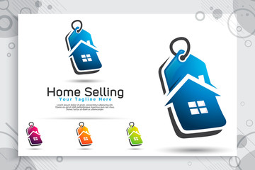 home price tag vector logo with modern and simple style concept for application online shop, illustration home tag as a symbol of residence home seller service