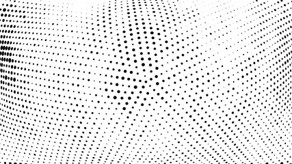 Halftone gradient pattern. Abstract halftone dots background. Monochrome dots pattern. Vector halftone texture. Radial twisted circle. Grunge texture. Pop Art, Comic small dots. Wave dots, 3D sphere