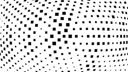 Halftone gradient pattern. Abstract halftone square background. Monochrome dots pattern. Vector halftone texture. Radial twisted circle. Grunge texture. Pop Art, Comic small dots. Wave dots, 3D sphere