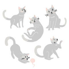 Cute funny cats vector set