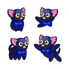 Black cat, a set of stickers .Vector illustration.