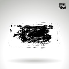 Black brush stroke and texture. Grunge vector abstract hand - painted element. Underline and border design.