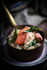 Risotto with asparagus and salmon ..style rustic.