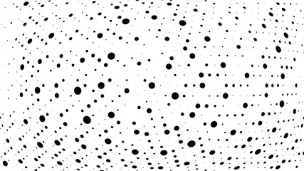 Halftone gradient pattern. Abstract halftone dots background. Monochrome dots pattern. Vector halftone texture. Radial twisted circle. Grunge texture. Pop Art, Comic small dots. Wave dots, 3D sphere