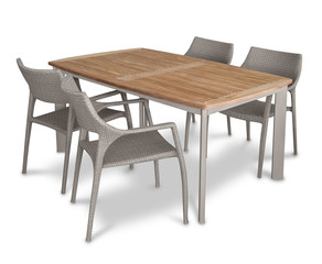 garden dining table with chairs on a white background