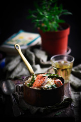 Risotto with asparagus and salmon ..style rustic.