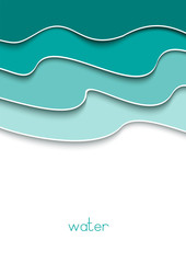 Abstract card with a4 blue waves template on white background for booklet design. Paper cut template layout. Flyer, banner. Vector illustration.