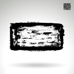 Black brush stroke and texture. Grunge vector abstract hand - painted element. Underline and border design.