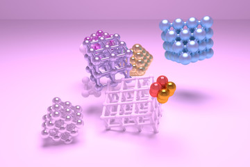 Molecule style concepture, inter-locked square or pyramids, for design texture & background. 3D rendering.