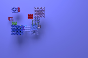 Molecule style concepture, inter-locked square or pyramids, for design texture & background. 3D rendering.