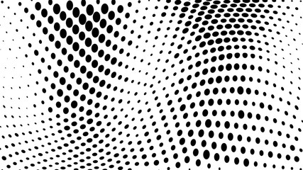 Halftone gradient pattern. Abstract halftone dots background. Monochrome dots pattern. Vector halftone texture. Grunge texture. Pop Art, Comic small dots. Wave twisted dots. Template for cover, banner