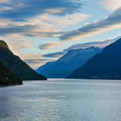Fototapeta na wymiar Evening Hardangerfjord fiord landscape, Norway.