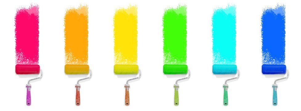 set of colored paint roller - colorful renovation concept