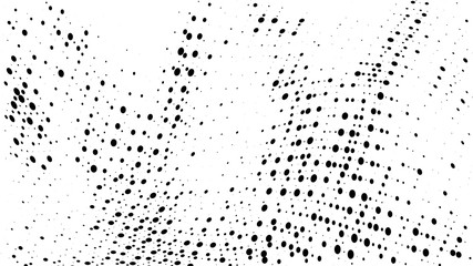 Halftone gradient pattern. Abstract halftone dots background. Monochrome dots pattern. Vector halftone texture. Grunge texture. Pop Art, Comic small dots. Wave twisted dots. Template for cover, banner