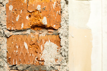 Brick wall in cement. Abstract background texture