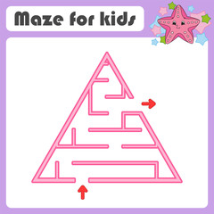 Maze. Game for kids. Funny labyrinth. Education developing worksheet. Activity page. Puzzle for children. Cute cartoon style. Riddle for preschool. Logical conundrum. Color vector illustration.