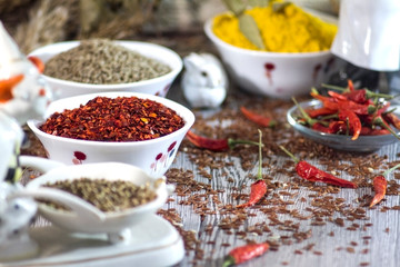 spices  on wooden background