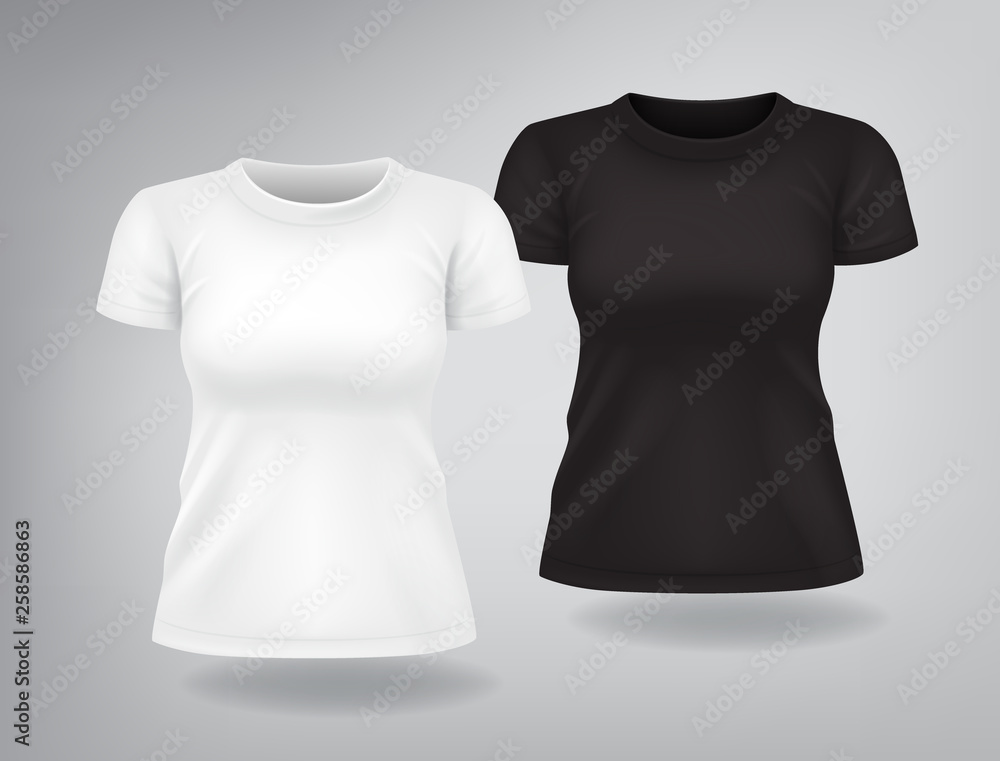 Wall mural White and black woman T-shirts with short sleeves mock up, place for print