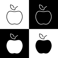 Flat monochrome apple icon set for web sites and apps. Minimal simple black and white apple icon set. Isolated vector apple icon set for various projects.