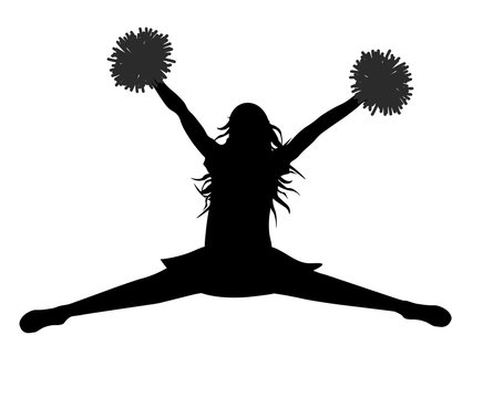 Silhouette of jumping girl with pompoms (stredl jump), cheerleading. Vector illustration.