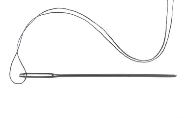 Sewing needle with black thread, isolated on white background. A large needle with a black thread kapron isolated on white background