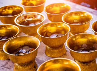 Symbols of Buddhism. South-Eastern Asia. Details of buddhist temple in Thailand.