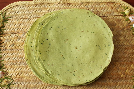 indian traditional food lunch or tea time snack papad or papadum  raw dried