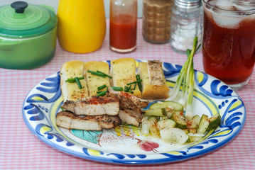 Chicken Breast on Garlic Bread as Snacks or Hors d'oeuvre