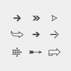 Arrows flat vector icons set. Direction flat vector icons set. Cursors flat vector icons