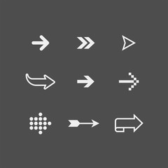Arrows flat vector icons set. Direction flat vector icons set. Cursors flat vector icons